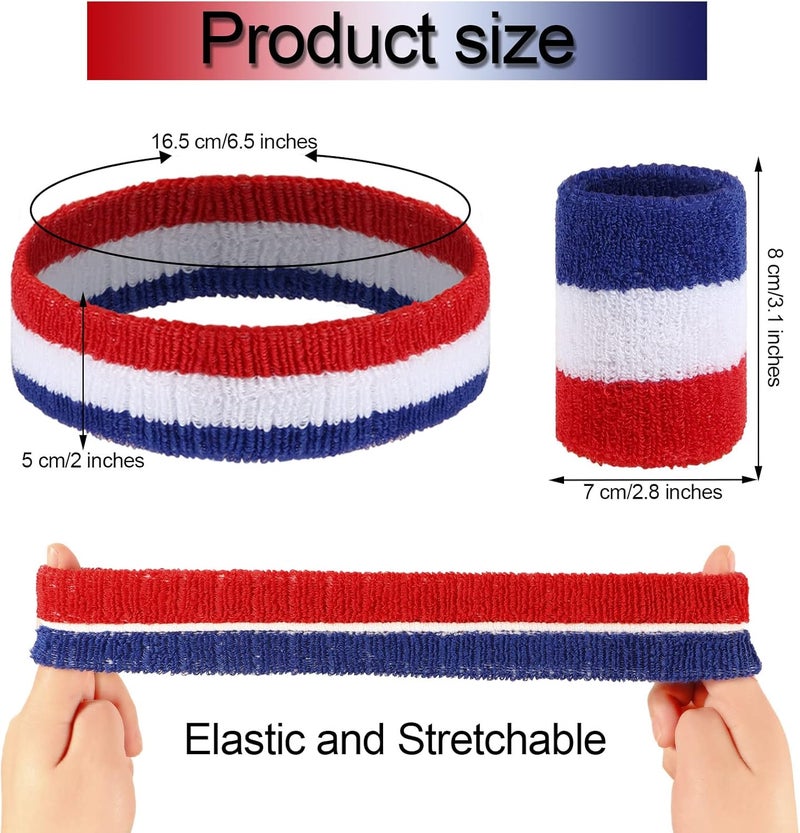 Ultrafun 18 Pcs Sweatbands Headband Wristband Set Colorful Striped Terry Cloth Sports Athletic Gym 80s Sweat Headbands - Image 2